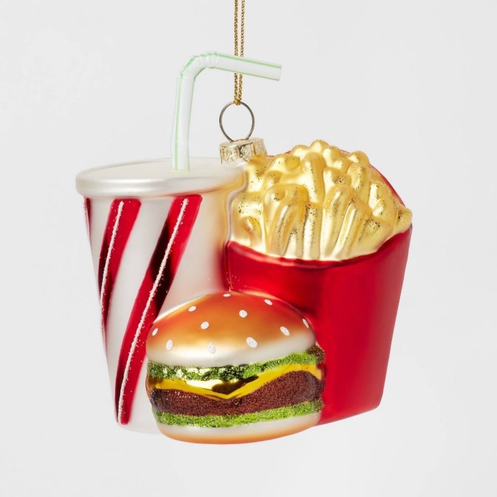 Glass Burger Meal Christmas Tree Ornament nwt